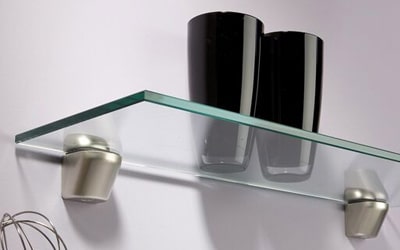glass floating shelves down side view