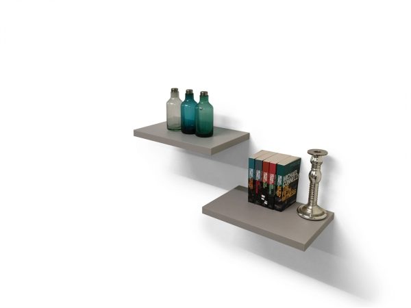 dove grey floating shelves decorated