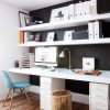 White floating shelves for walls purchased from Top Shelf UK for a home office