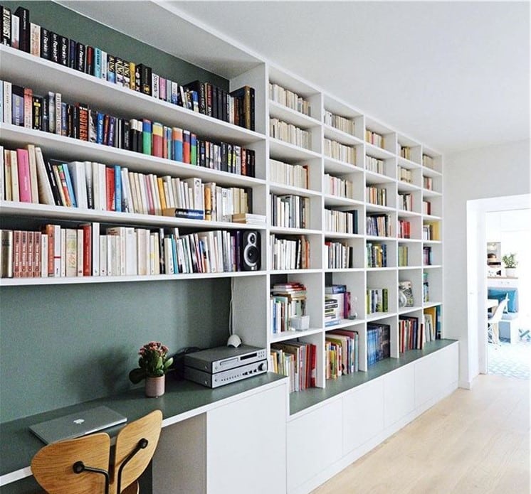 Top Shelf UK custom bookcase with desk and books