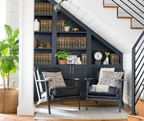 Under stair storage with shelves