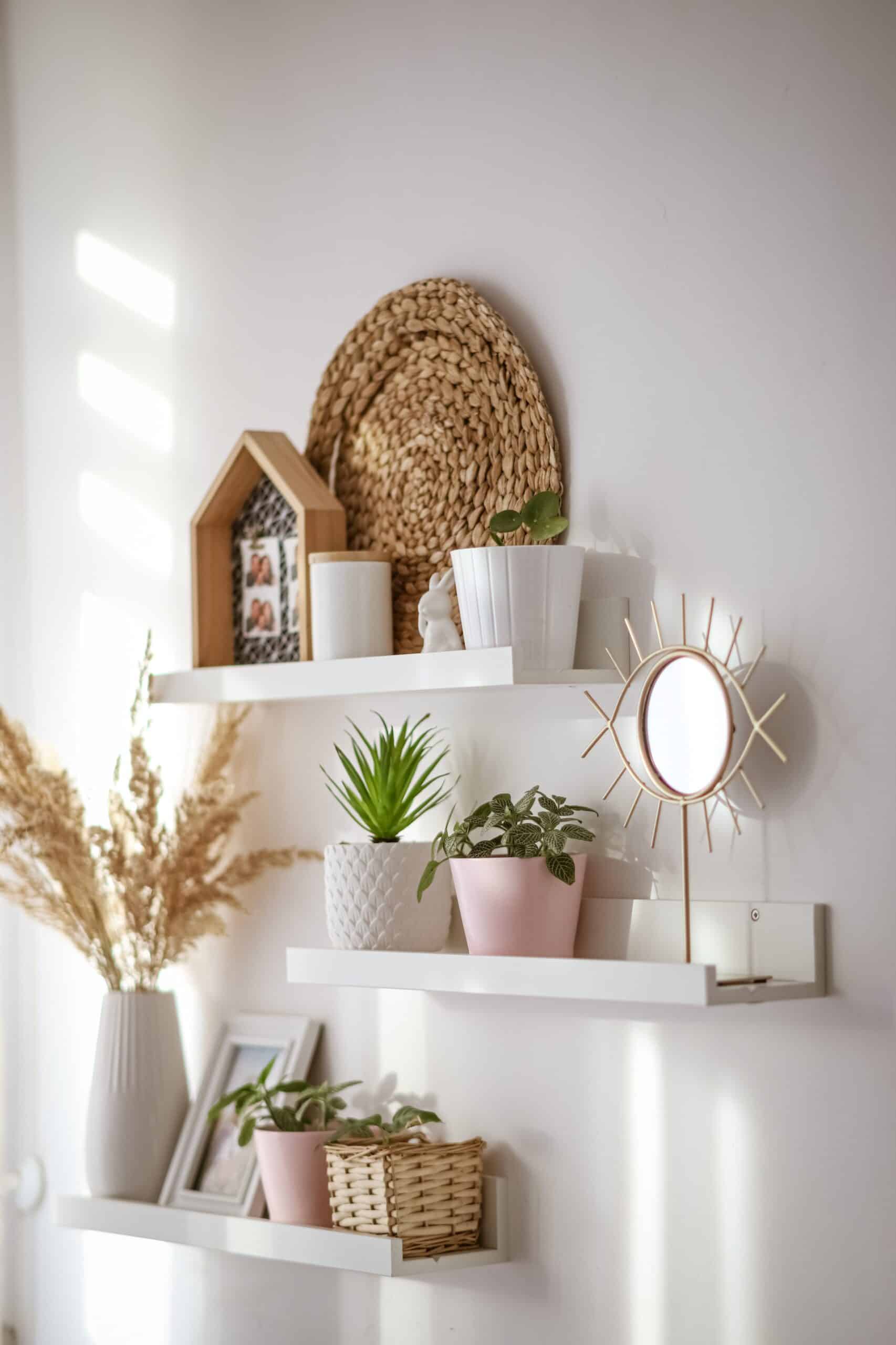 White wall shelves created, installed and styled by TopShelf UK as part of their learn to style a shelf guide