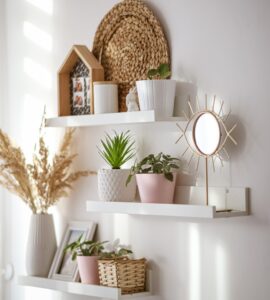 White wall shelves created, installed and styled by TopShelf UK as part of their learn to style a shelf guide